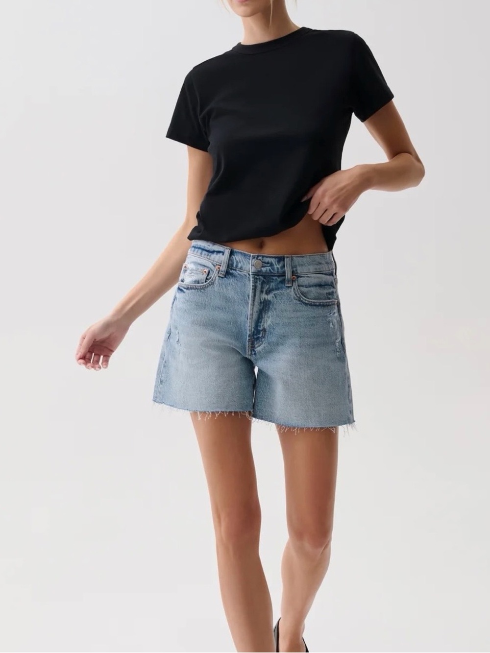 pistola Light Blue Distressed Denim Jean Shorts